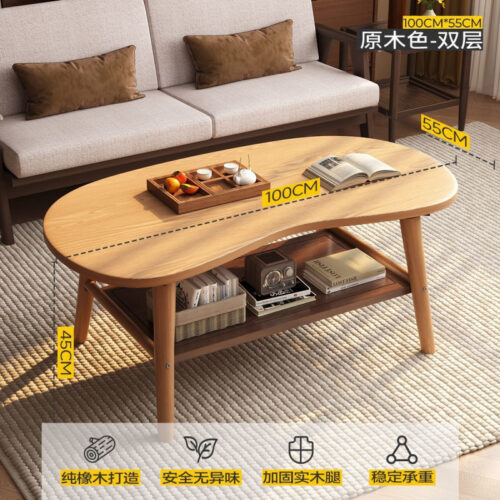 Irregular Solid Wood Coffee Table With Drawers, Organic Curved Storage Center Table Cashew‑Shaped - Coffee table - QONKA...