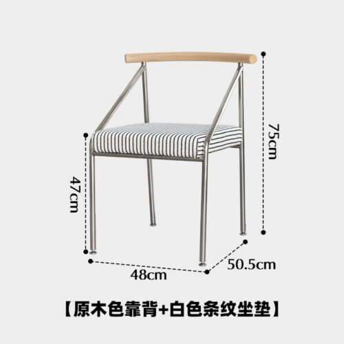 Dining Chair With White Ash Wood Backrest Stainless Steel Frame Fabric Upholstered Cushion Modern Minimalist Side Chair Fo...
