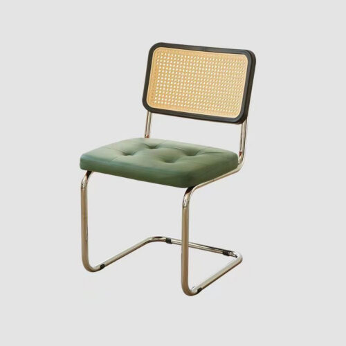 Cantilever Dining Chair PP Rattan Backrest Upholstered PU Seat Chrome Metal Frame Mid-Century Modern Side Chair - Dining c...