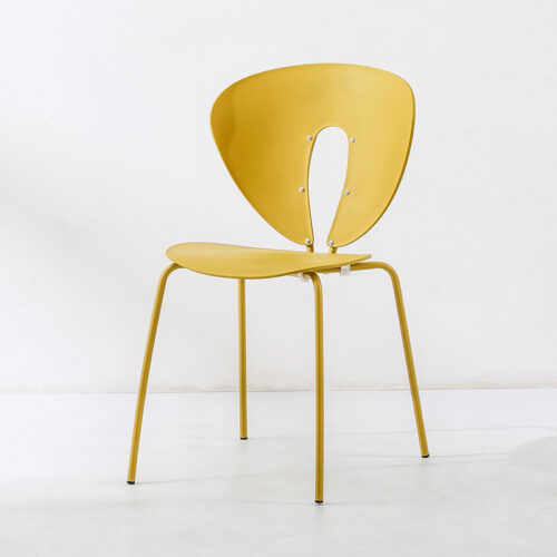 Modern Hollow Plastic Dining Chair with Color Coated Metal Legs Creative Curved Accent Chair - Dining chair - QONKA HOME