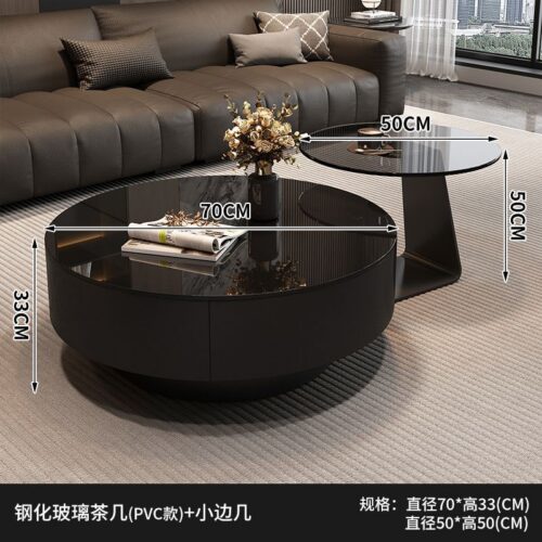 Round Black Glass Storage Nesting Coffee Table Set - Coffee table - QONKA HOME