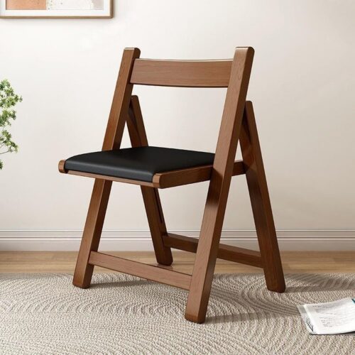 Solid Rubber Wood Folding Dining Chair Multi‑Color PU Leather Padded Fold‑able Side Chair for Kitchen Apartment - Dini...