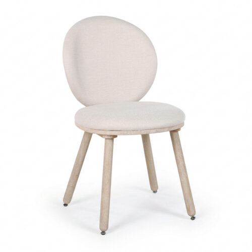 Modern Round Back Dining Chair Chenille Fabric Upholstered Side Chair with Solid Rubber Wood Legs for Home Kitchen - Dinin...