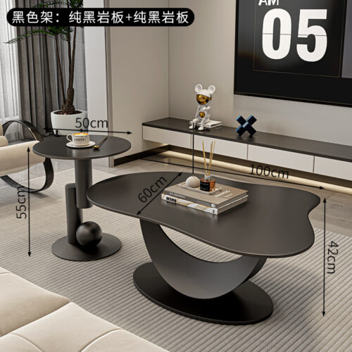Modern Irregular Cloud Sintered Stone Coffee Table&Artistic Geometric Metal Frame side table - Coffee table - QONKA HOME