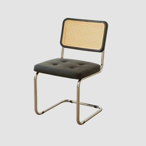 Cantilever Dining Chair PP Rattan Backrest Upholstered PU Seat Chrome Metal Frame Mid-Century Modern Side Chair - Dining c...