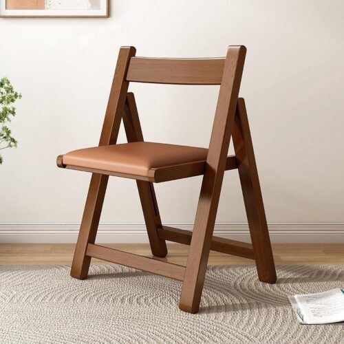 Solid Rubber Wood Folding Dining Chair Multi‑Color PU Leather Padded Fold‑able Side Chair for Kitchen Apartment - Dini...