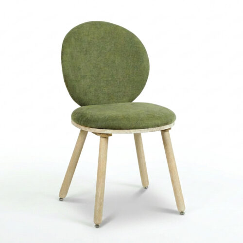 Modern Round Back Dining Chair Chenille Fabric Upholstered Side Chair with Solid Rubber Wood Legs for Home Kitchen - Dinin...