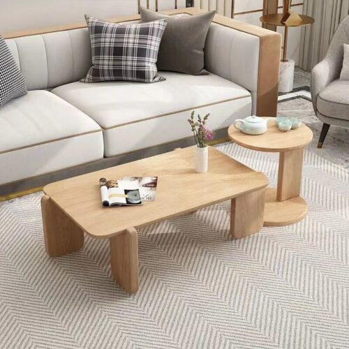 Nordic Style Rectangle  Oak Solid Wood & Sintered Stone Coffee Table Set - Coffee table - QONKA HOME