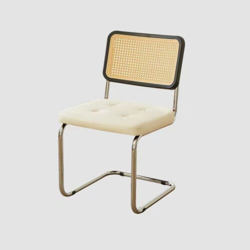 Cantilever Dining Chair PP Rattan Backrest Upholstered PU Seat Chrome Metal Frame Mid-Century Modern Side Chair - Dining c...