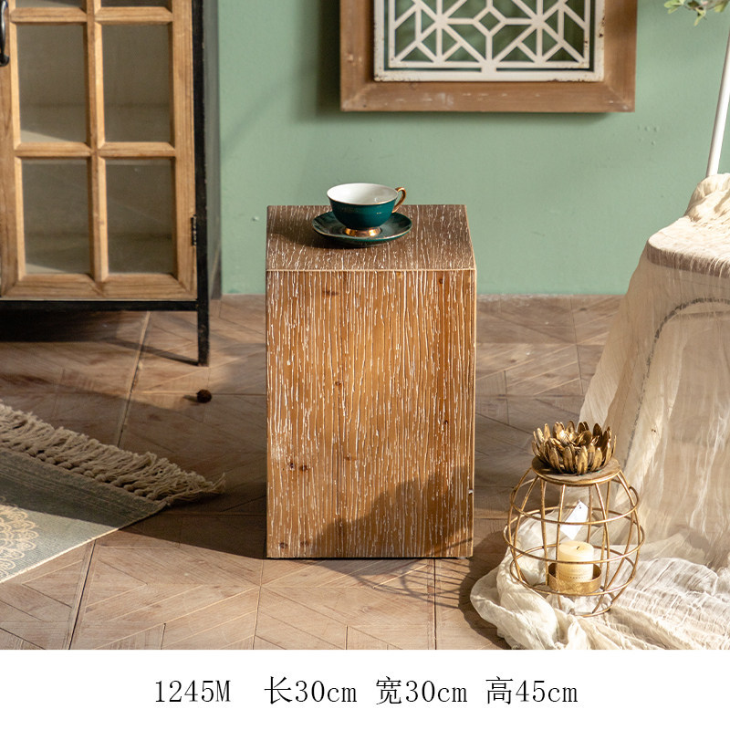 Square Distressed Solid Wood Side Table Vintage Washed Wood Accent Stool for Living Room Bedroom - Bedside table - QONKA HOME