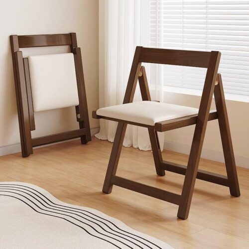 Solid Rubber Wood Folding Dining Chair Multi‑Color PU Leather Padded Fold‑able Side Chair for Kitchen Apartment - Dini...