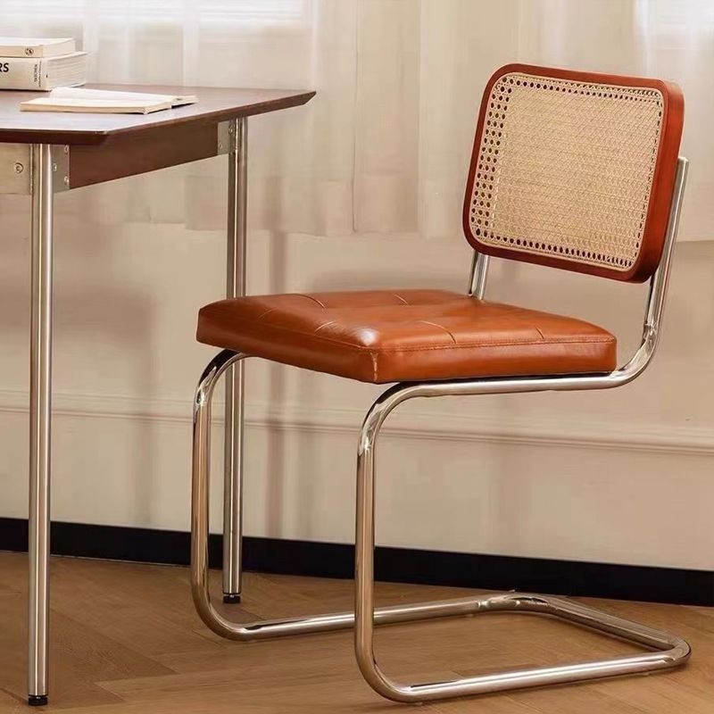 Cantilever Dining Chair PP Rattan Backrest Upholstered PU Seat Chrome Metal Frame Mid-Century Modern Side Chair - Dining c...
