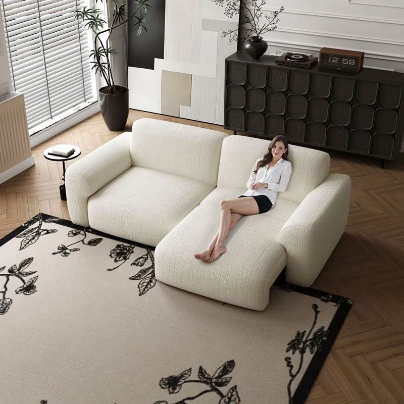 Electric Reclining Cream Textured Cloud Sofa - Sofa - QONKA HOME