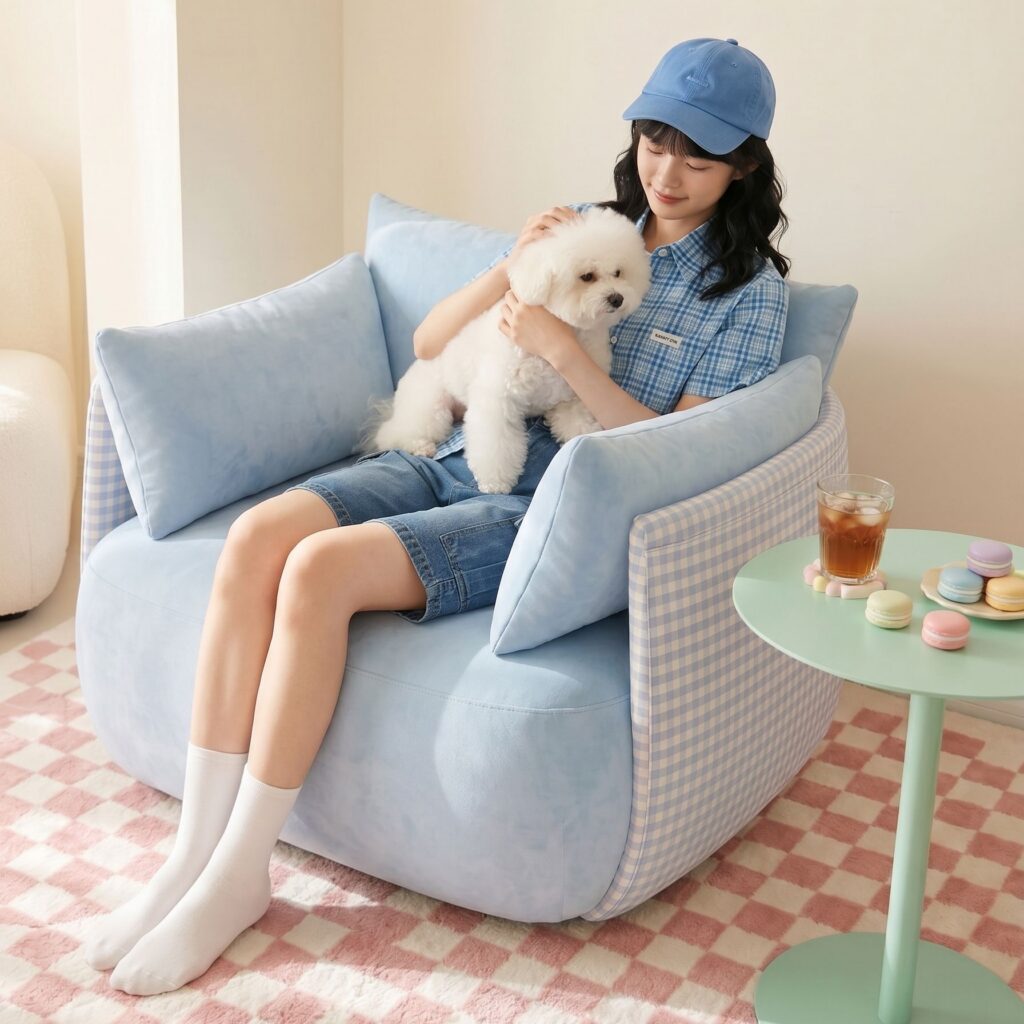Blue Checkered Single Armchair - Living room furniture - QONKA HOME