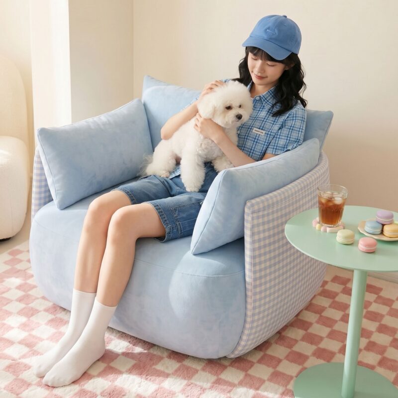 Blue Checkered Single Armchair - Living room furniture - QONKA HOME