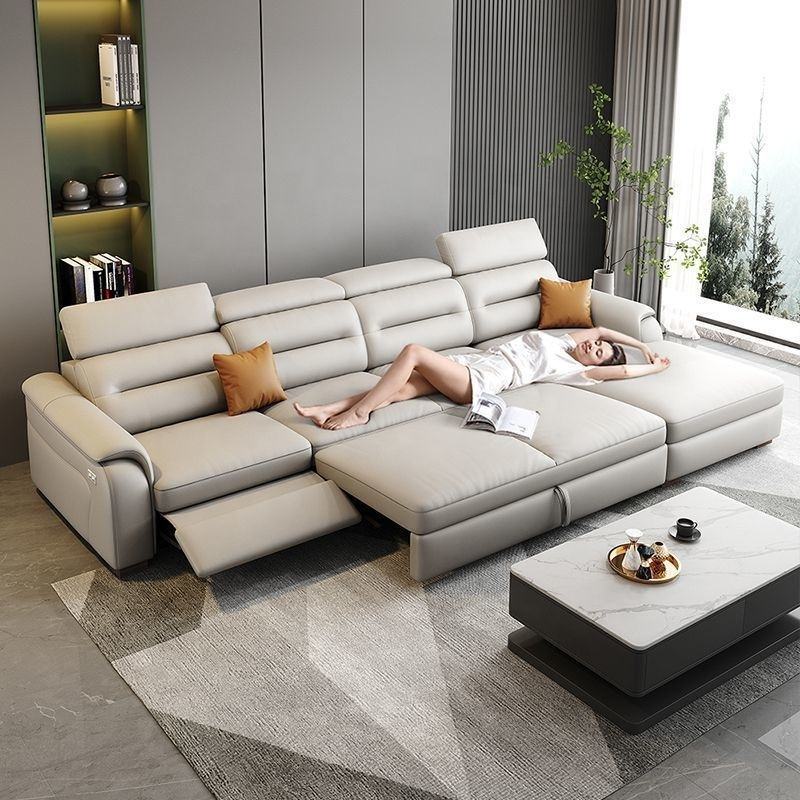 High-end Italian-style Genuine Leather Wood Frame Sofa - Sofa - QONKA HOME