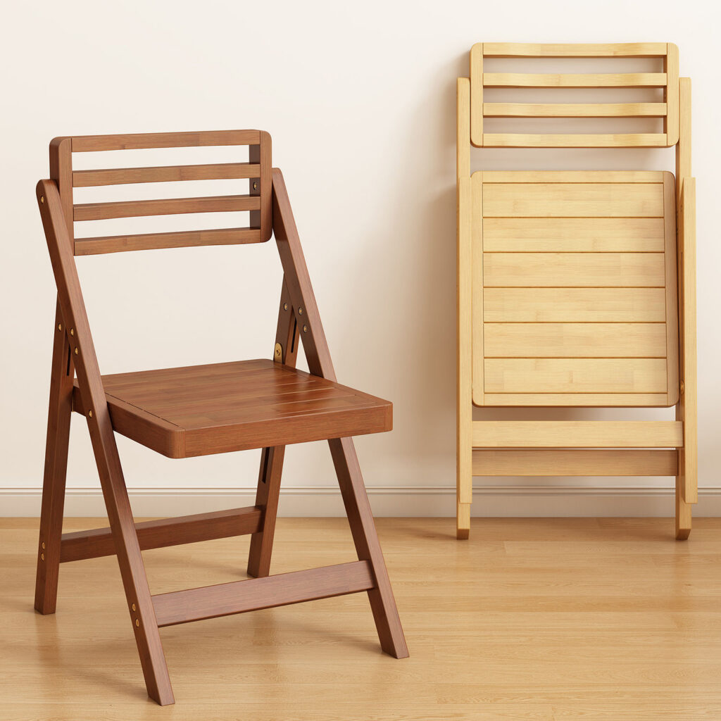 Natural Bamboo Folding Dining Chair Slatted Hollow Backrest Solid Bamboo Foldable Side Chair Indoor Balcony Patio - Dining...