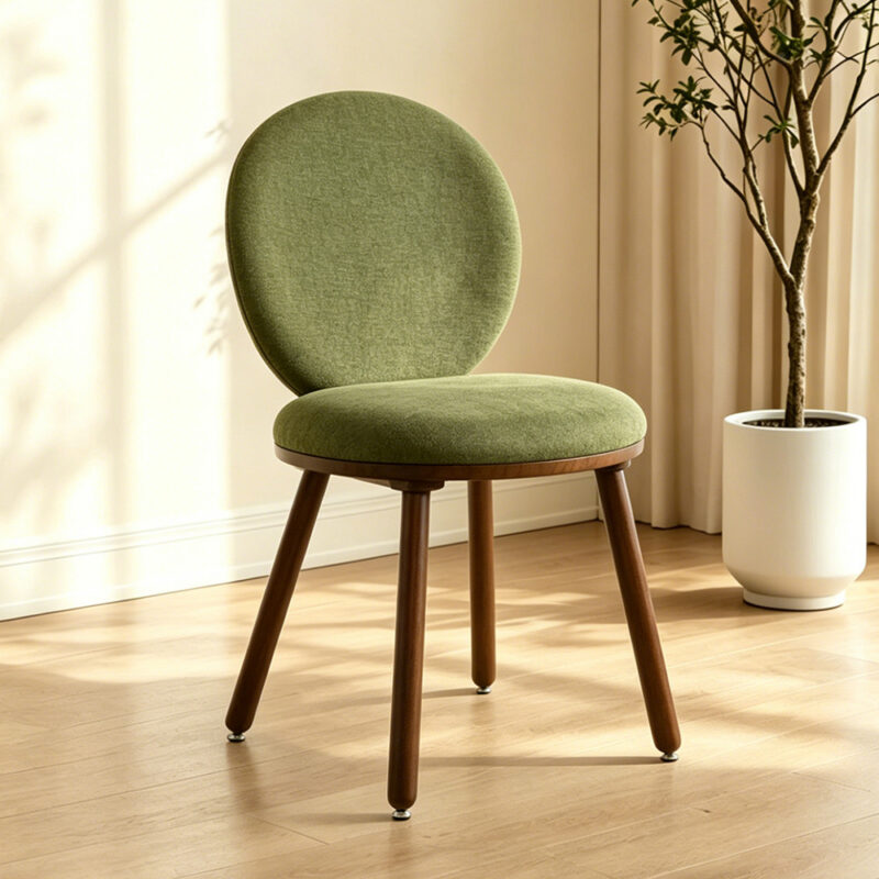Modern Round Back Dining Chair Chenille Fabric Upholstered Side Chair with Solid Rubber Wood Legs for Home Kitchen - Dinin...