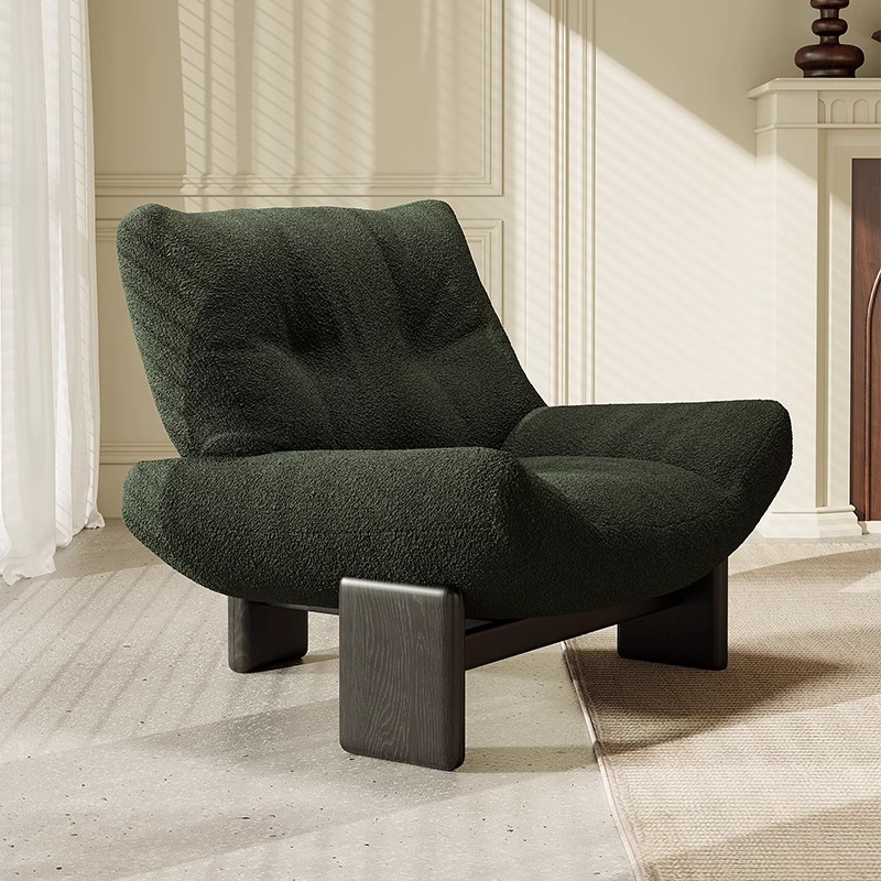 Wabi-Sabi-Style Vintage Solid Wood Single Sofa Chair - Living room furniture - QONKA HOME