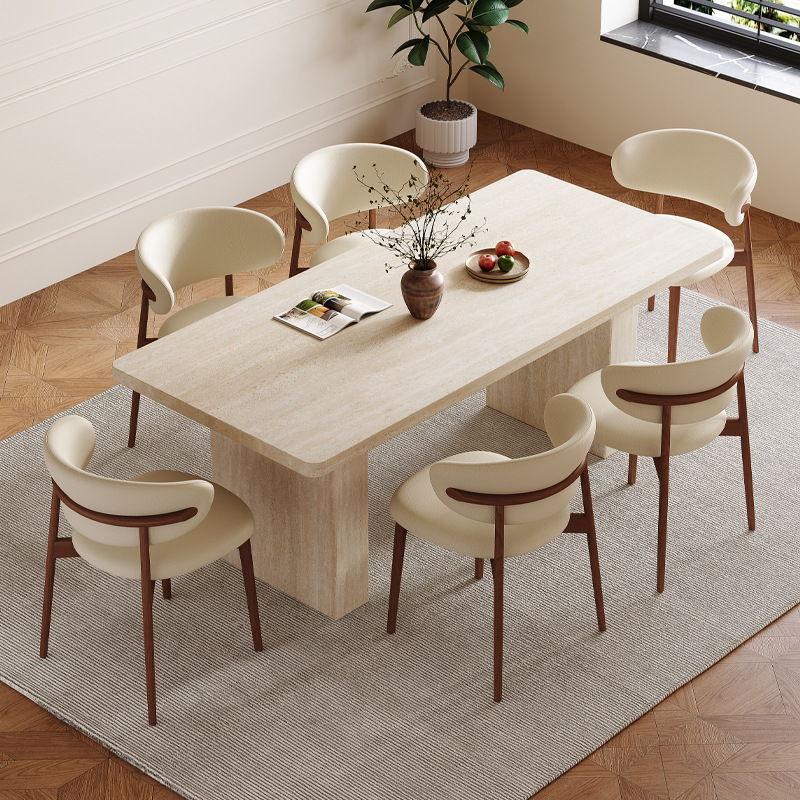 Travertine‑Effect Sintered Stone Dining Table Rectangular Cave Stone Look Slab Table for Modern Home Dining Room - Dinin...