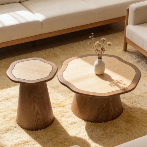 Irregular Flower‑Shaped Nesting Wooden Coffee Table Set - Coffee table - QONKA HOME