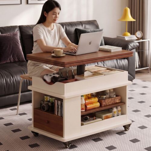4-in-1 Mobile Lift Top Coffee Table, Convertible Dining Desk with Storage - Coffee table - QONKA HOME