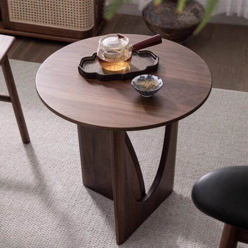 Modern Creative Solid Wood Round Side Table Hollow Design Accent End Table for Sofa Side - Bedside table - QONKA HOME