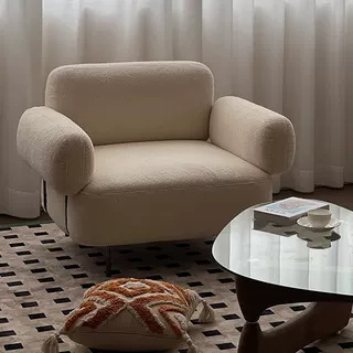 Italian-style Single-seater Sofa, French Vintage Wabi-sabi-style Lambswool - Living room furniture - QONKA HOME