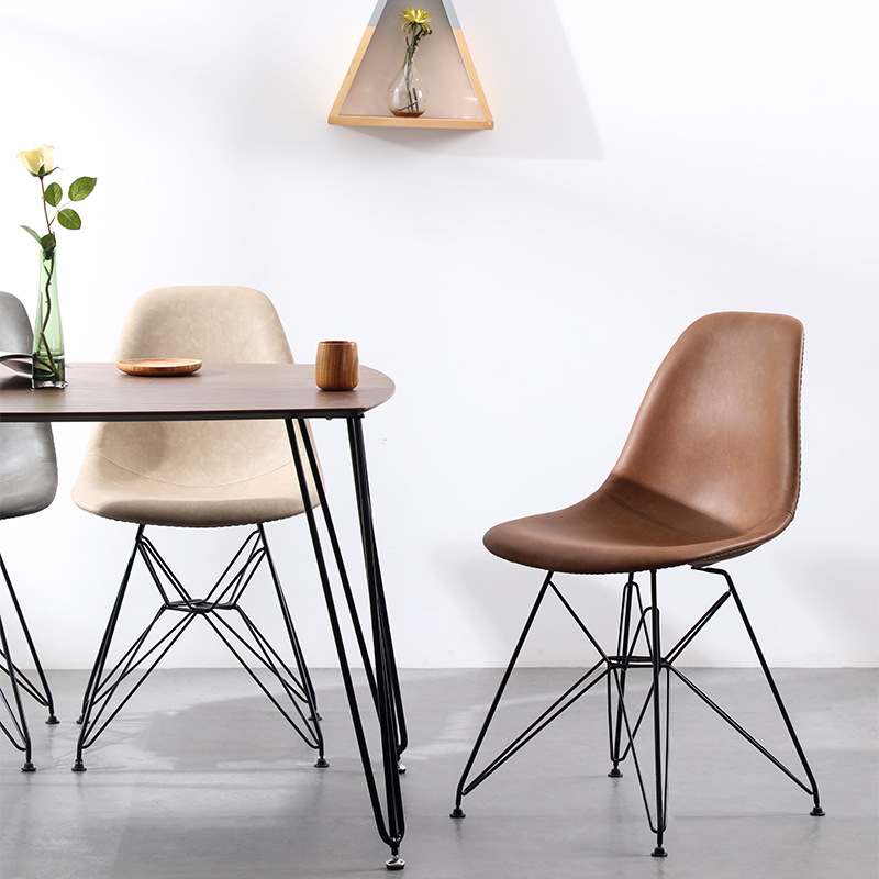 PU Leather Upholstered Dining Chair with Black Wire Metal Legs Modern Shell Side Chair - Dining chair - QONKA HOME