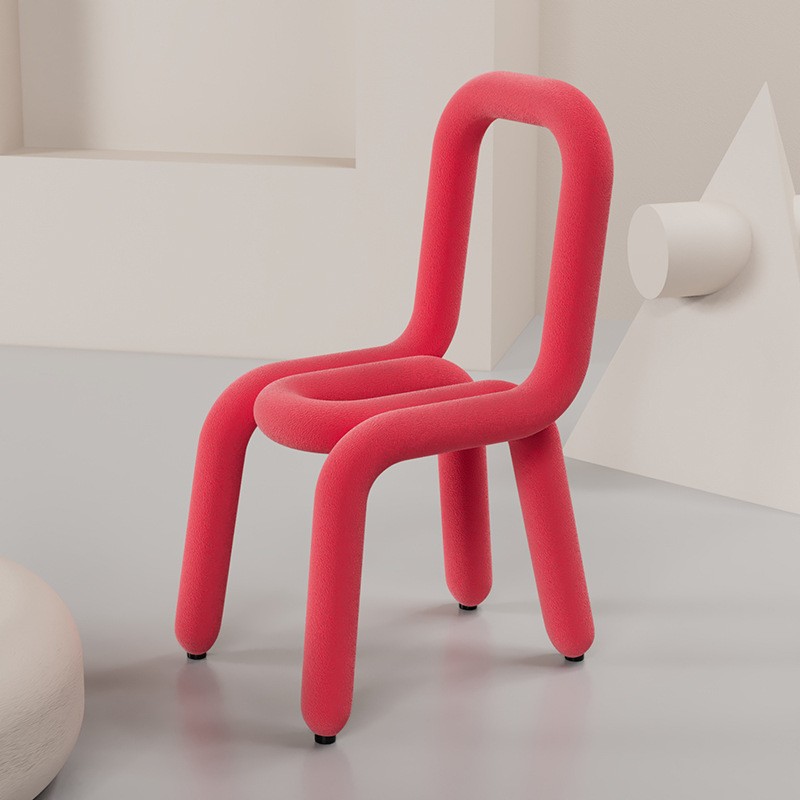 Creative Curved Tube Dining Chair Cashmere Fabric High Resilience Sponge Metal Frame Accent Chair - Dining chair - QONKA HOME