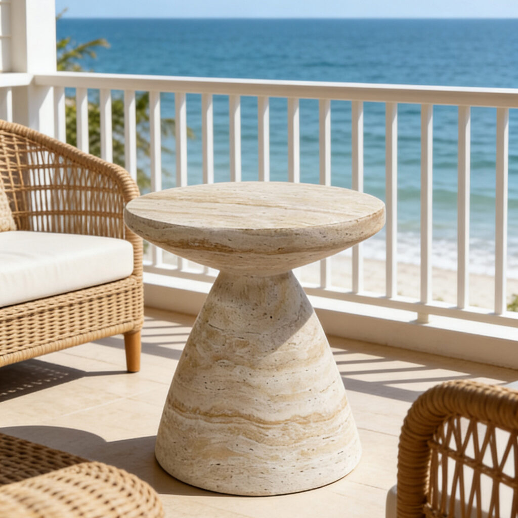 Beige Travertine-Look  End Table - Coffee table - QONKA HOME