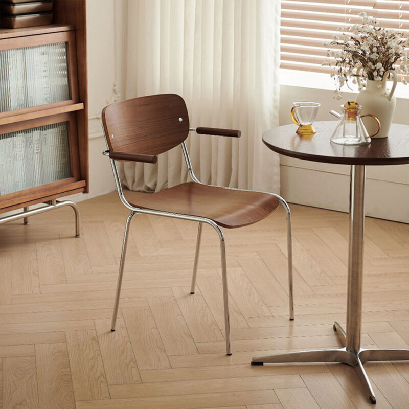 Vintage Dining Chair Electroplated Metal Frame Solid Wood Seat & Backrest Armchair - Dining chair - QONKA HOME