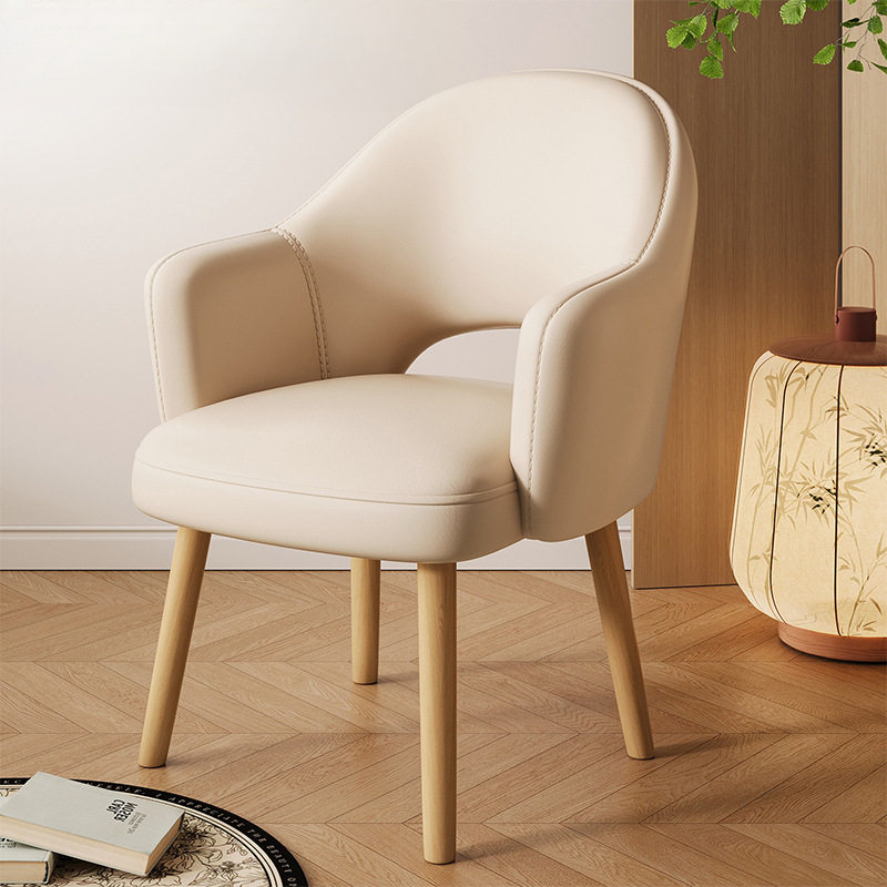 Modern Upholstered Dining Chair with Armrest Solid Wood Leg PU Leather Accent Chair for Dining Room Kitchen - Dining chair...