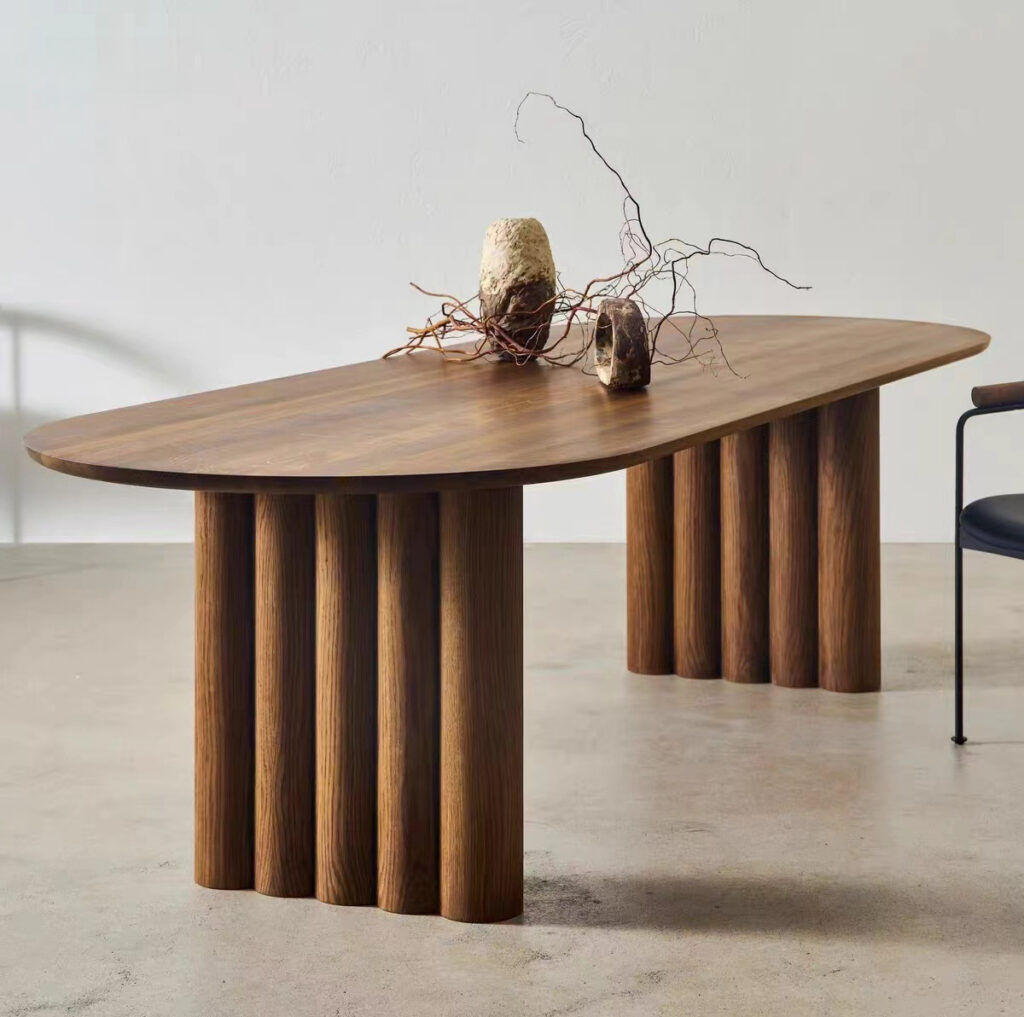 Oval Solid Wood Dining Table Multi‑Cylinder Cluster Legs Modern Wabi‑Sabi Dining Table for Home Dining Room - Dining t...