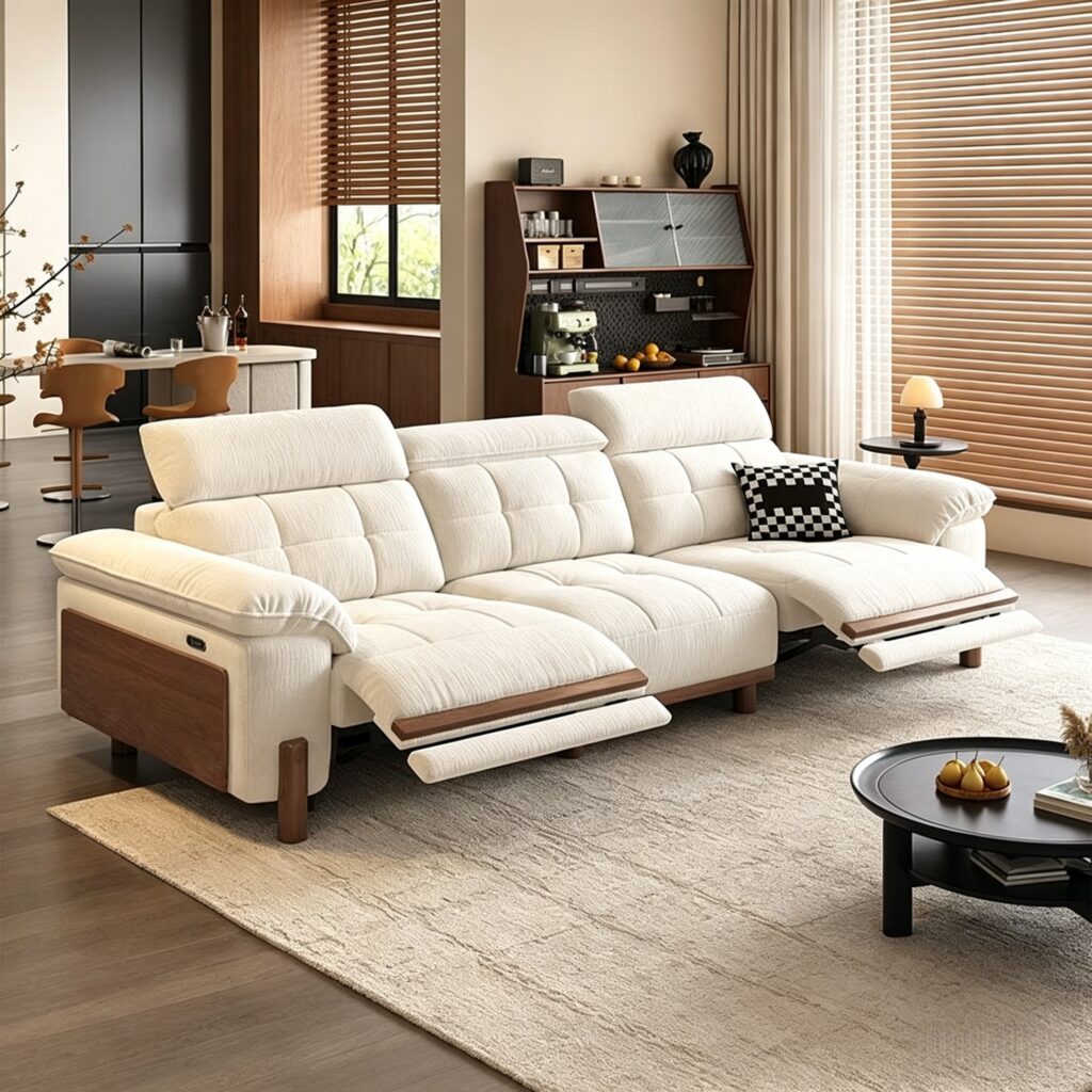Cream Electric Reclining Fabric Sectional Sofa - Sofa - QONKA HOME