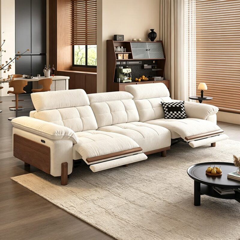 Cream Electric Reclining Fabric Sectional Sofa - Sofa - QONKA HOME