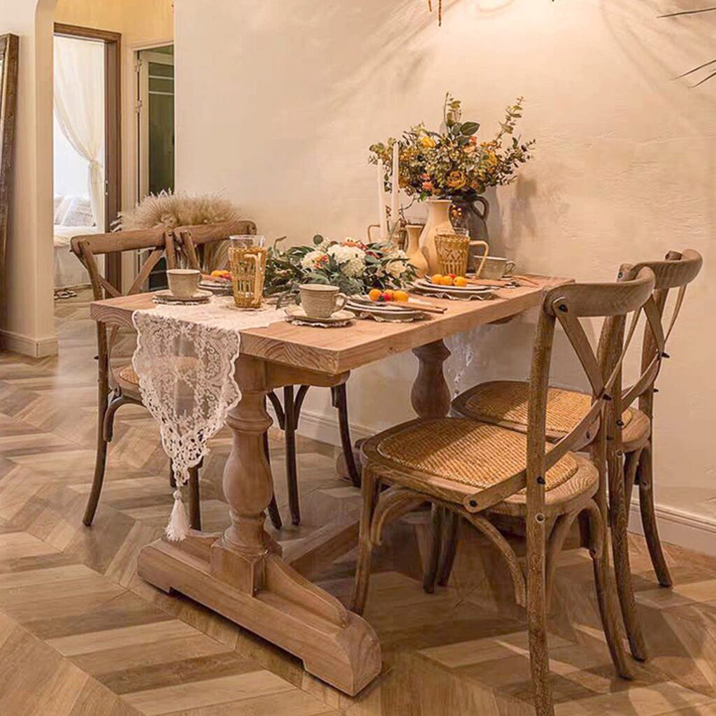 Rectangular Solid Pine Dining Table Turned Pedestal Base Vintage Distressed Farmhouse Dining Table - Dining table - QONKA ...