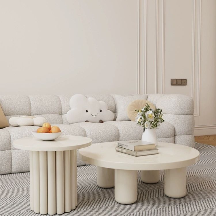 Nordic Minimalist Off-White Round Coffee Table Set - Coffee table - QONKA HOME