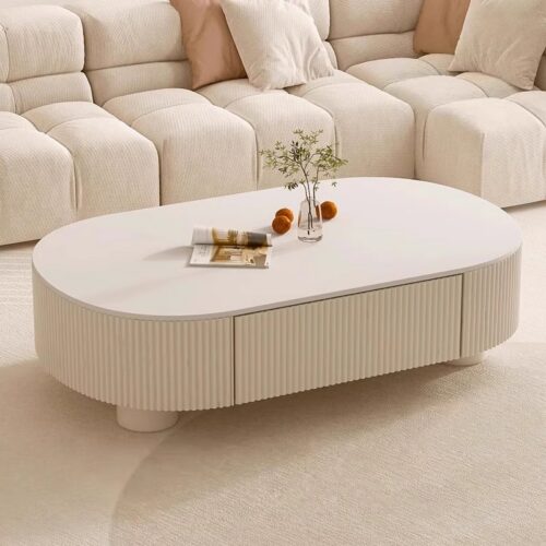 Minimalist Fluted Storage Coffee Table Set With Sintered Stone Top - Coffee table - QONKA HOME