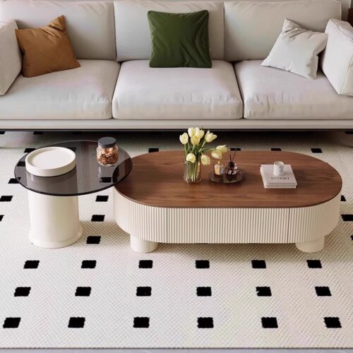 Curved Frame Wooden Nesting Coffee Table Set With Storage Drawer - Coffee table - QONKA HOME
