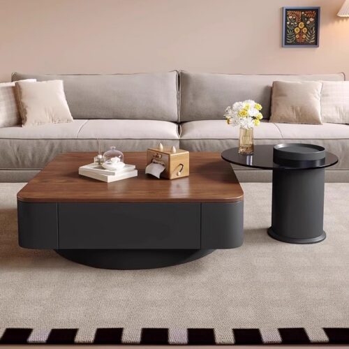 Storage Square Coffee Table With Drawers & Glass Side Table Set - Coffee table - QONKA HOME