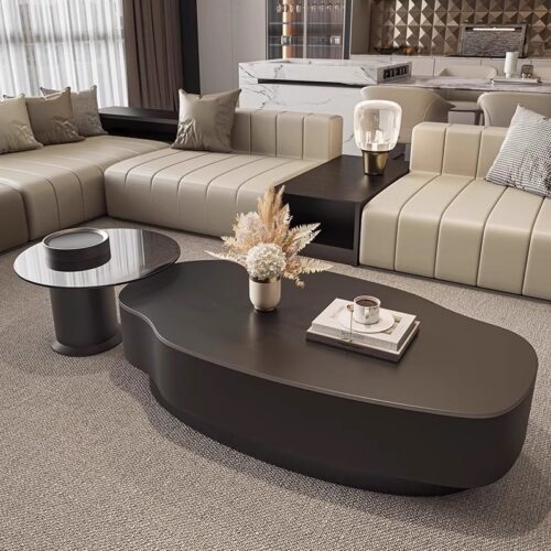 Irregular Sintered Stone Coffee Table Metal Frame Storage Tea Table With Drawer - Coffee table - QONKA HOME