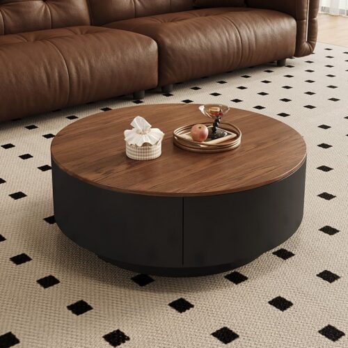 Round Coffee Table With Drawers & Glass Side Table Set - Coffee table - QONKA HOME
