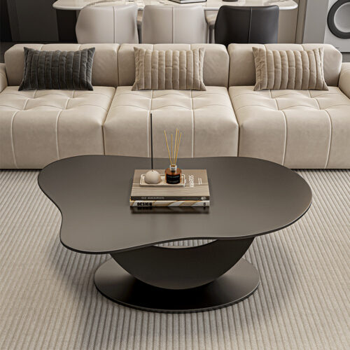 Modern Irregular Cloud Sintered Stone Coffee Table&Artistic Geometric Metal Frame side table - Coffee table - QONKA HOME