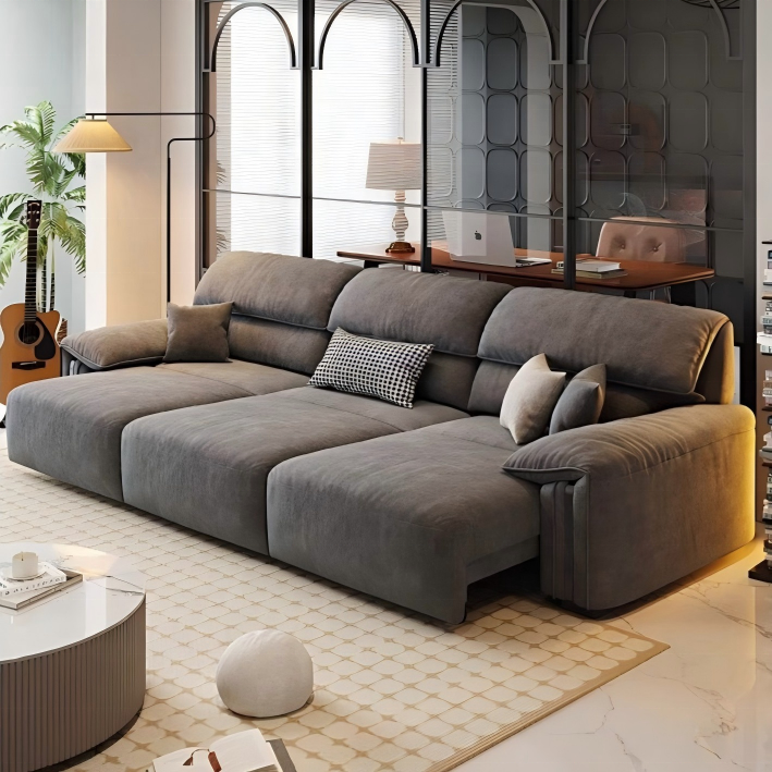 Electric Reclining Chenille Fabric Sofa 3 Seater Straight Row Cloud Lazy Sofa Adjustable Backrest Living Room Furniture - ...