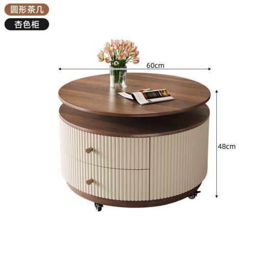French Walnut Coffee Table Set  with Fluted Storage Drawer - Coffee table - QONKA HOME