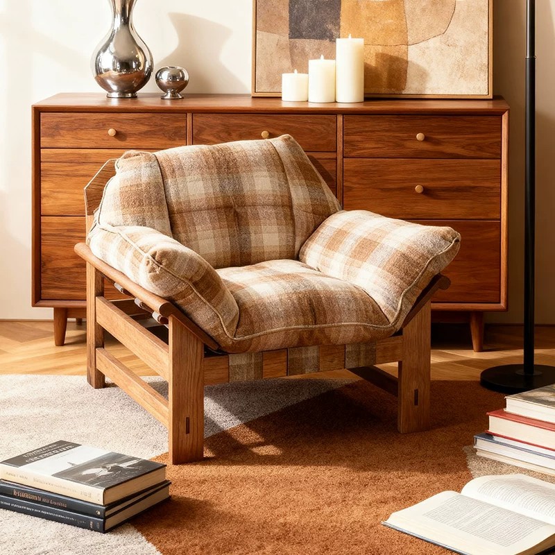 Nordic Wooden Accent Chair, Mid-Century Leisure Chair for Villa - Living room furniture - QONKA HOME