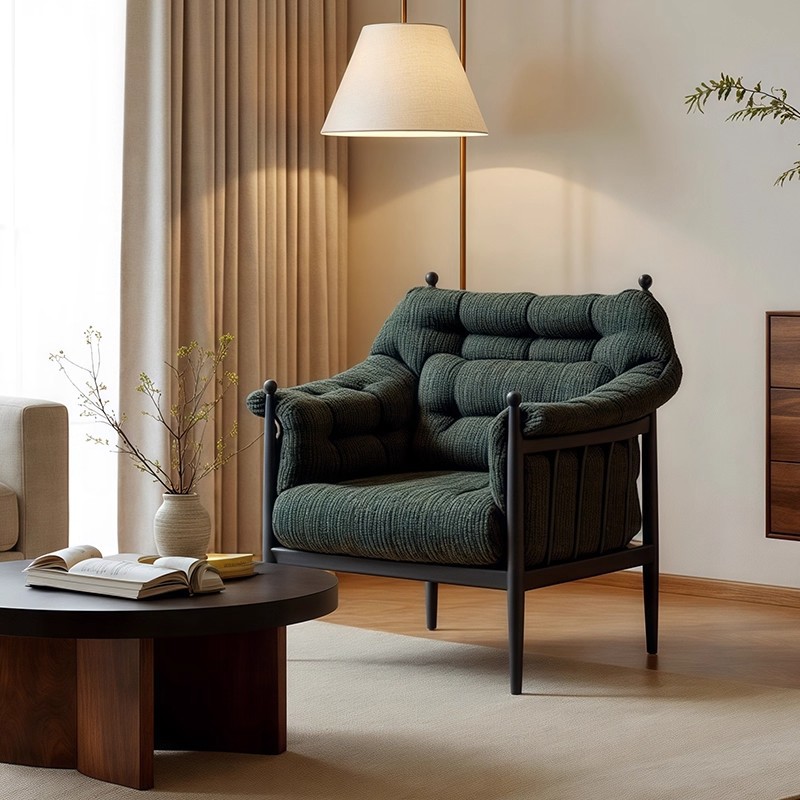 Striped Fabric Mid-Century Leisure Chair - Living room furniture - QONKA HOME