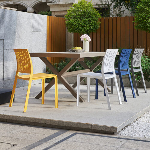 Integrated Molding Plastic Dining Chair Vertical Hollow Cutout Backrest Stackable Outdoor Side Chair for Patio Cafe Home -...
