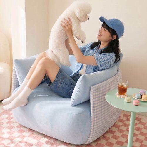 Blue Checkered Single Armchair - Living room furniture - QONKA HOME